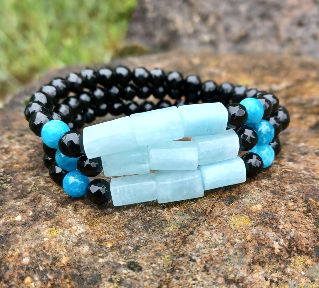 Onyx, akvamarín, apatit náramek