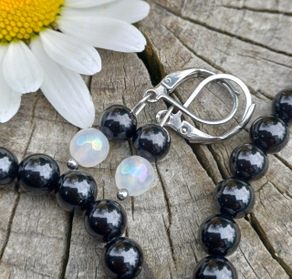 Spinel, achát aura náušnice